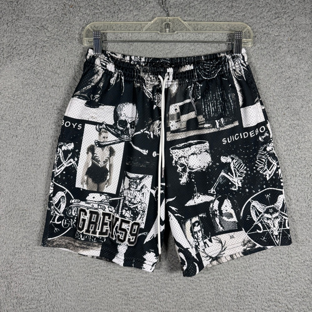 G59 Records Suicideboy Mesh Basketball Shorts Black White Graphic Mens Small